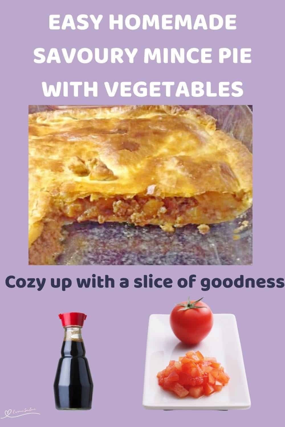 an image of a Savoury Mince Pie in a glass dish and a block sliced for serving
