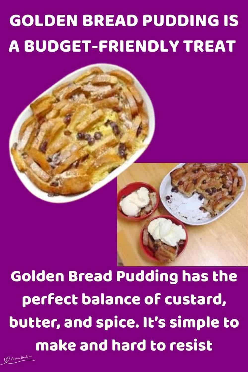 an image of a white dish with Golden Bread Pudding