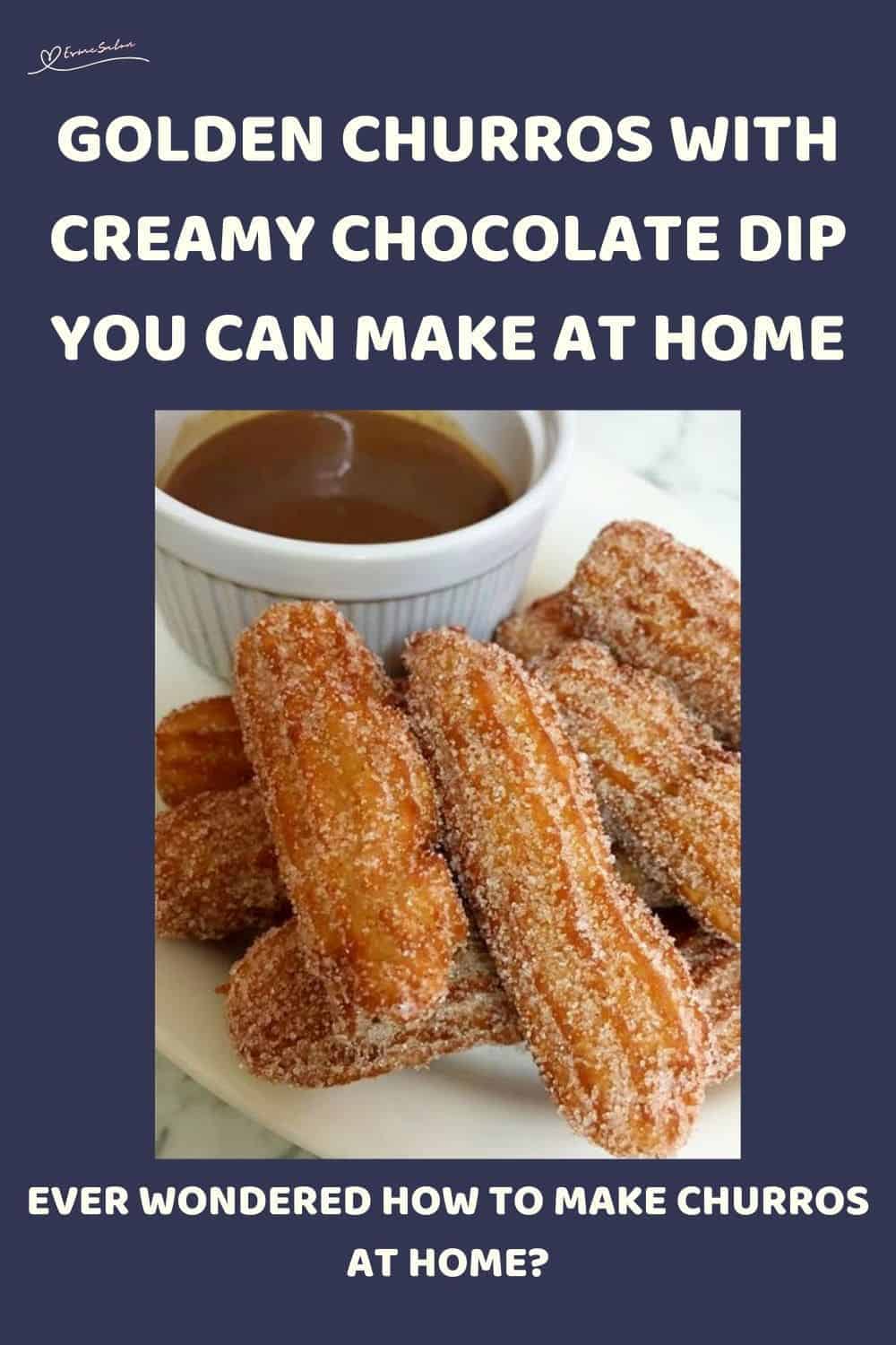 an image of Golden Churros with Creamy Chocolate Dip on the side