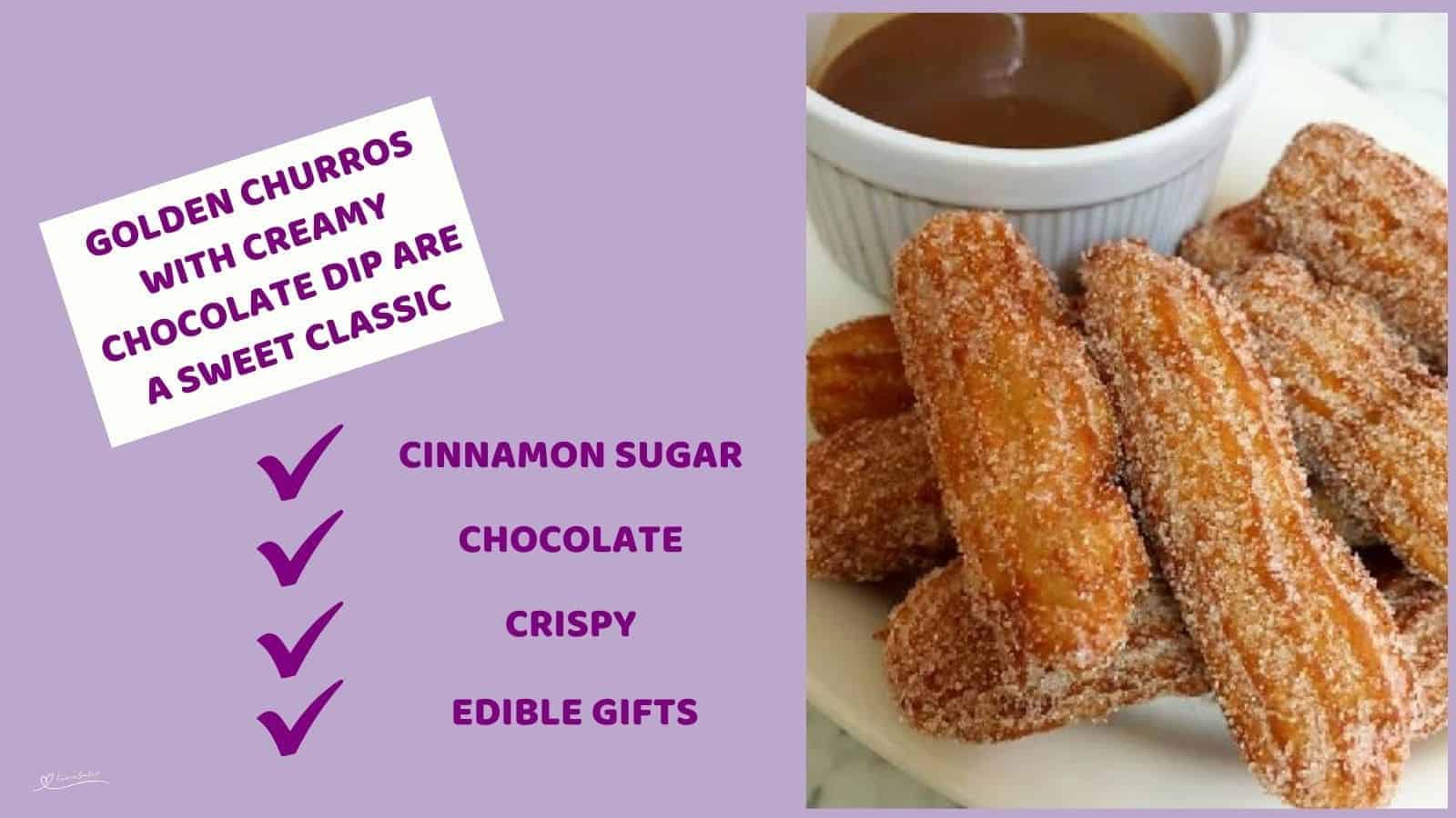 an image of Golden Churros with Creamy Chocolate Dip on the side