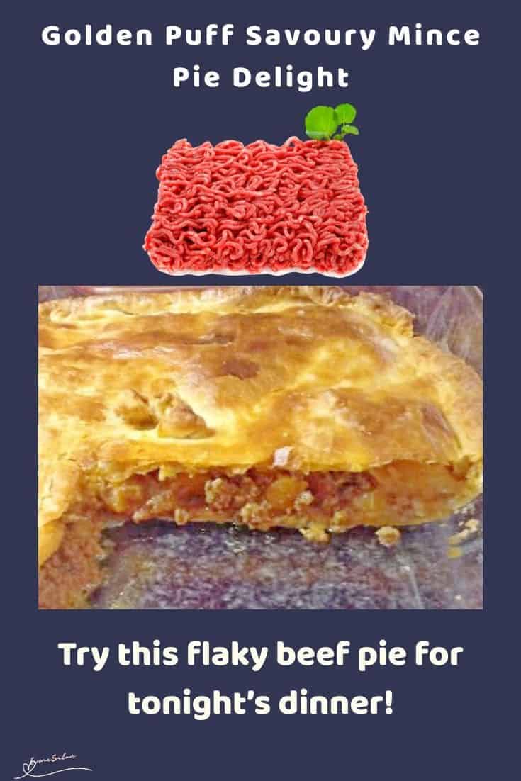 an image of a Savoury Mince Pie in a glass dish and a block sliced for serving