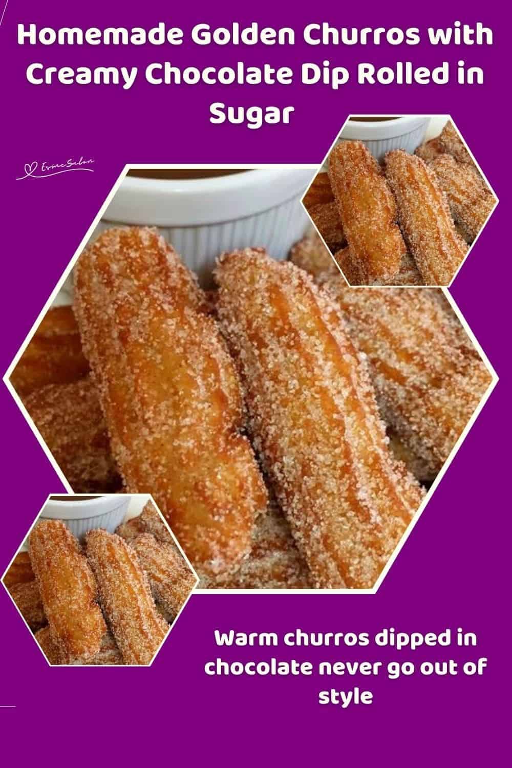 an image of Golden Churros with Creamy Chocolate Dip on the side