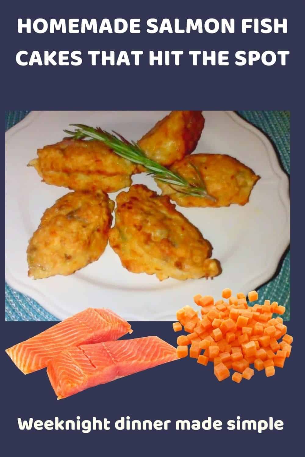an image of 5 Salmon Fish Cakes on a white platter