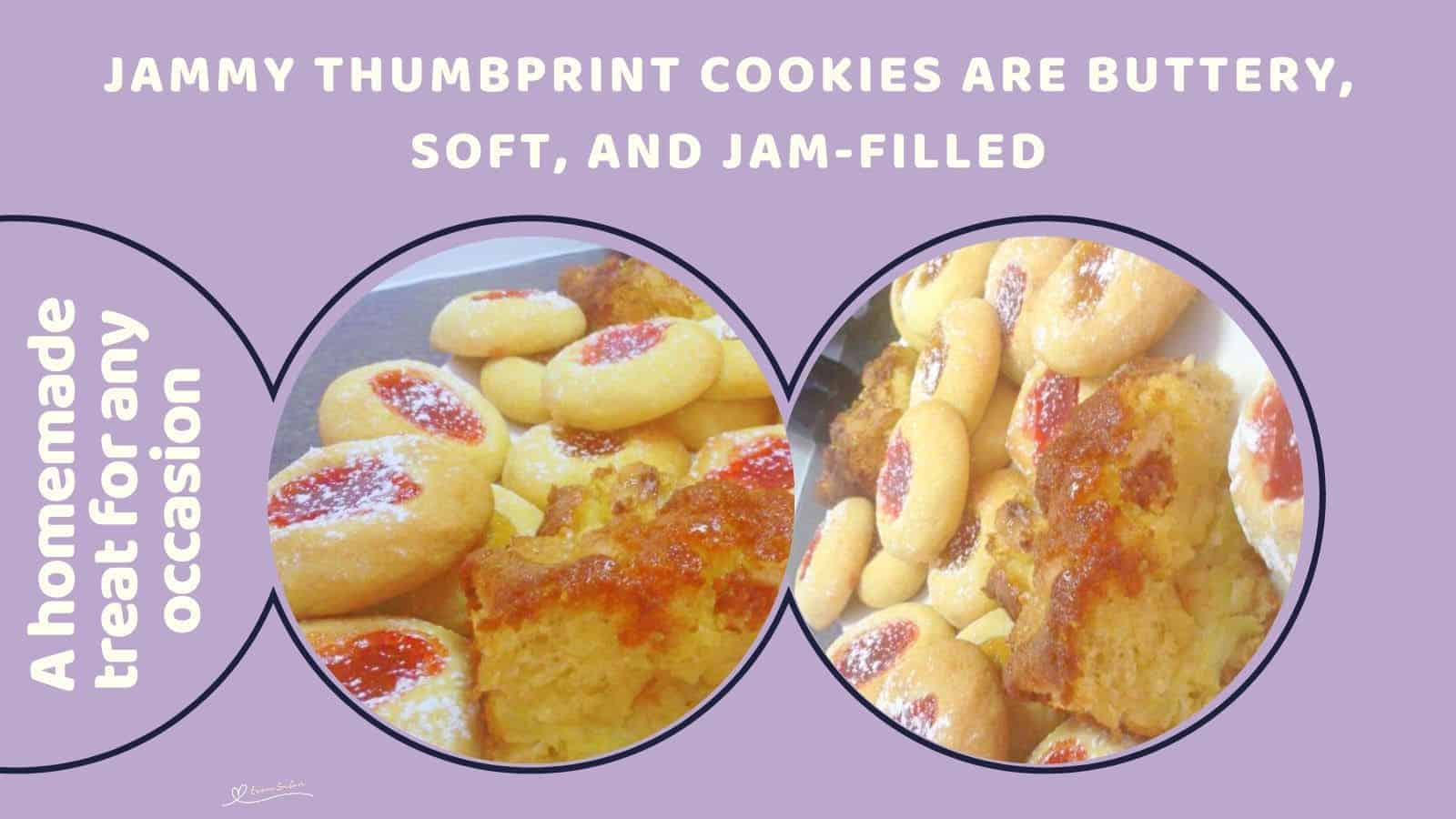 an image of Jammy Thumbprint Cookies with strawberry jam centers