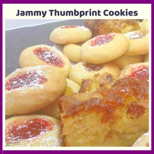 an image of Jammy Thumbprint Cookies with strawberry jam centers