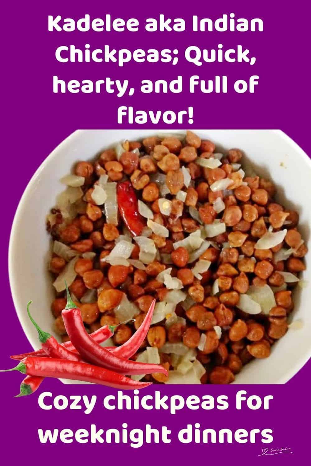 an image of a while bowl with Kadelee aka Indian Chickpeas, onion and chili