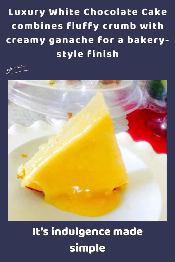 an image of a Luxury White Chocolate Cake on a white plate