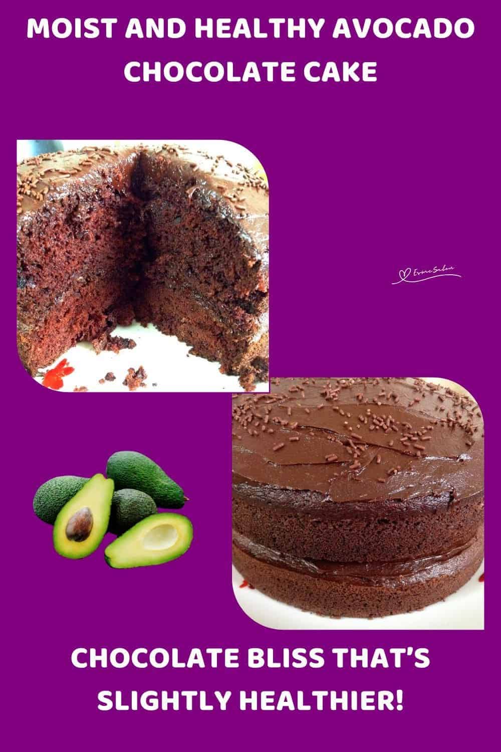 an image of an Avocado Chocolate Cake with Avocado frosting and chocolate sprinkles