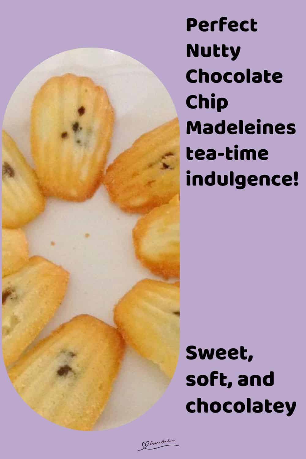 an image of 8 Nutty Chocolate Chip Madeleines displayed on a white plate