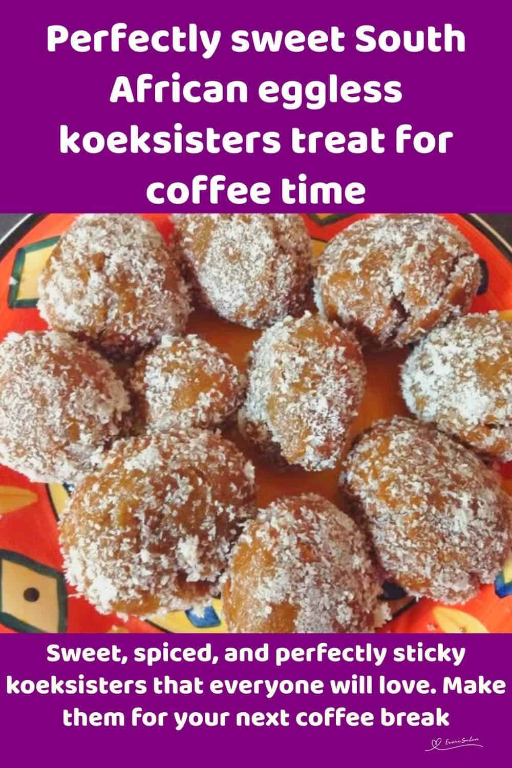 an image of Eggless Koeksisters covered in coconut on an orange platter