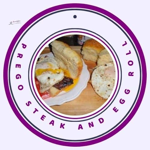 an image of Prego Steak and Egg Roll displayed on a wooden board