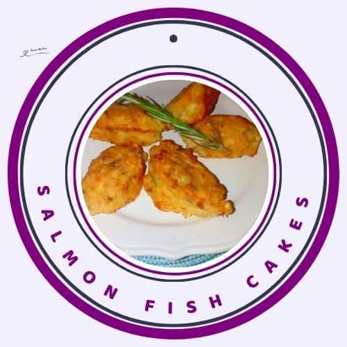 an image of 5 Salmon Fish Cakes on a white platter