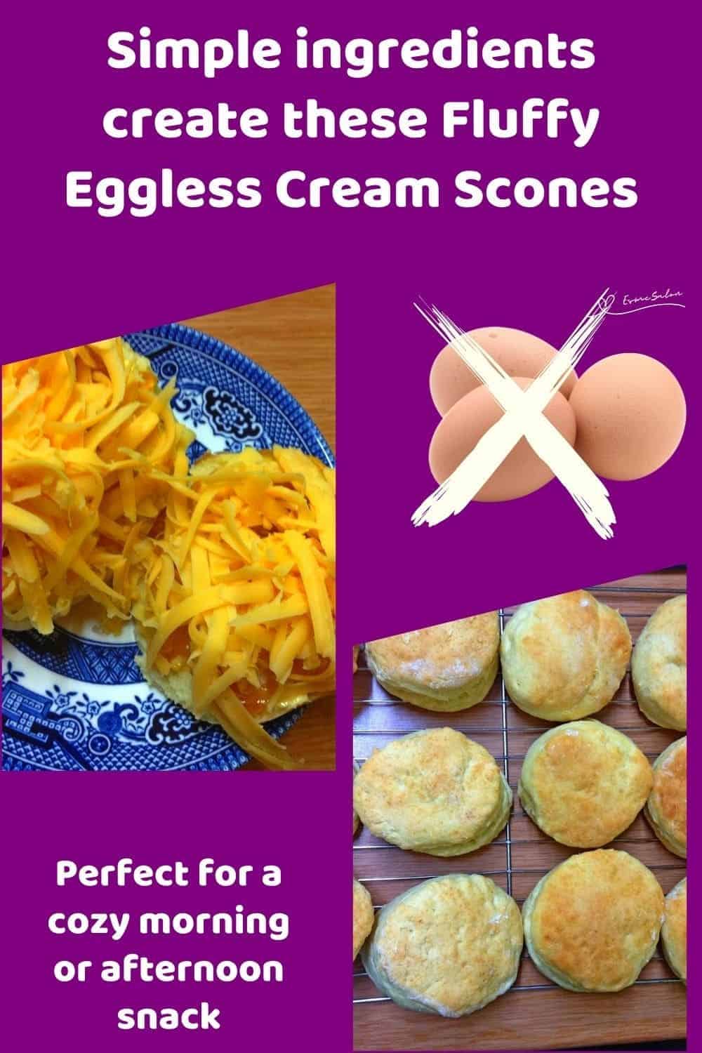 an image of Fluffy Eggless Cream Scones and some plated and topped with grated cheese