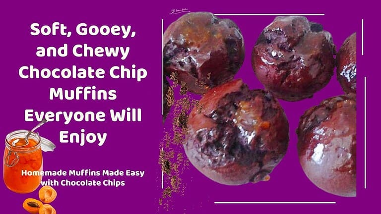 an image of Chewy Chocolate Chip Muffins served on a white plate