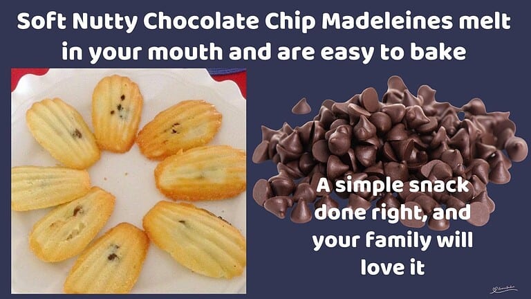 an image of 8 Nutty Chocolate Chip Madeleines displayed on a white plate