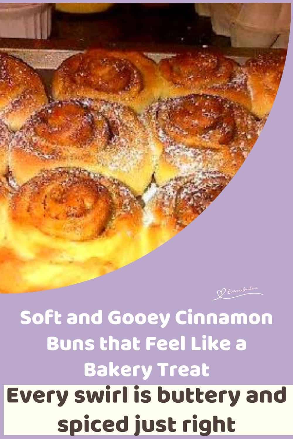 an image of a pan filled with Soft and Gooey Cinnamon Buns