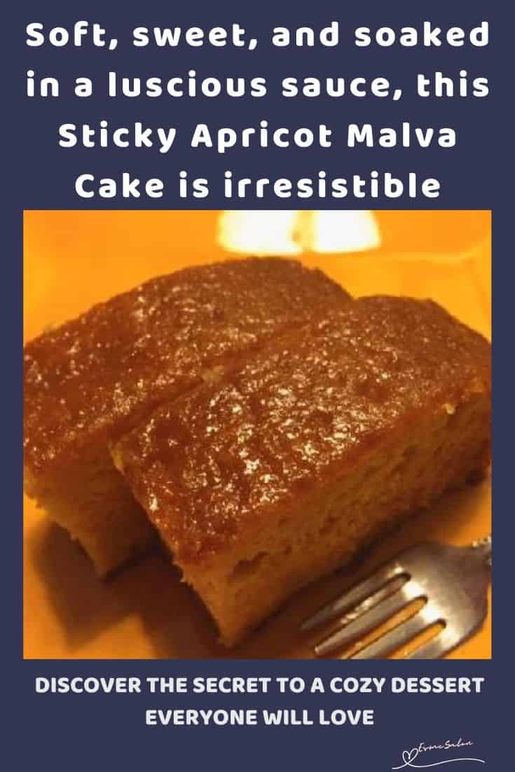 an image of 2 slices of Sticky Apricot Malva Cake