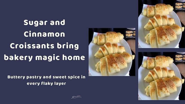 an image of 3 Sugar and Cinnamon Croissants on a white plate