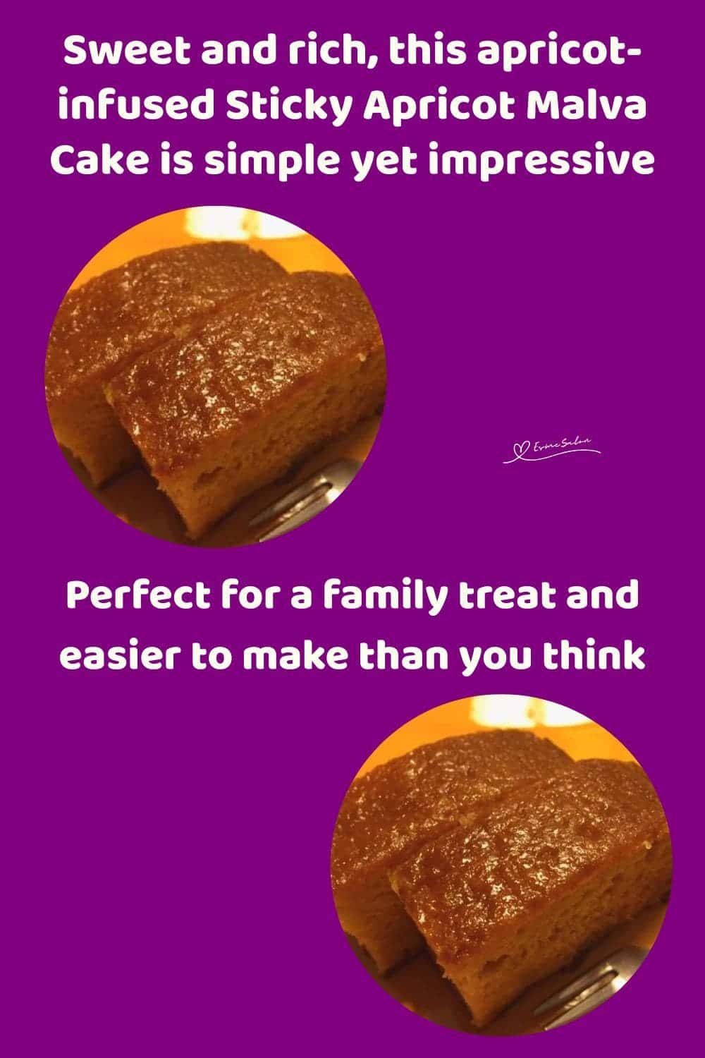 an image of 2 slices of Sticky Apricot Malva Cake