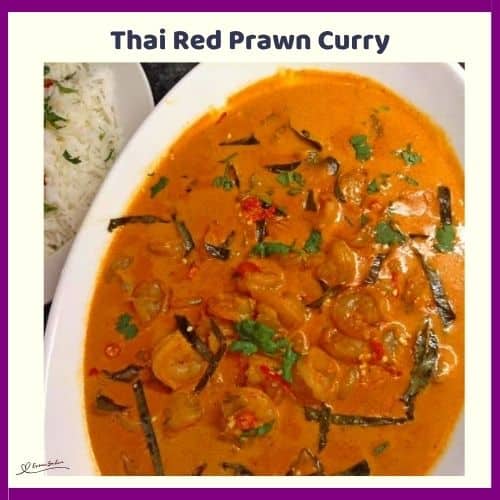 an image of a platter with Thai Red Prawn Curry