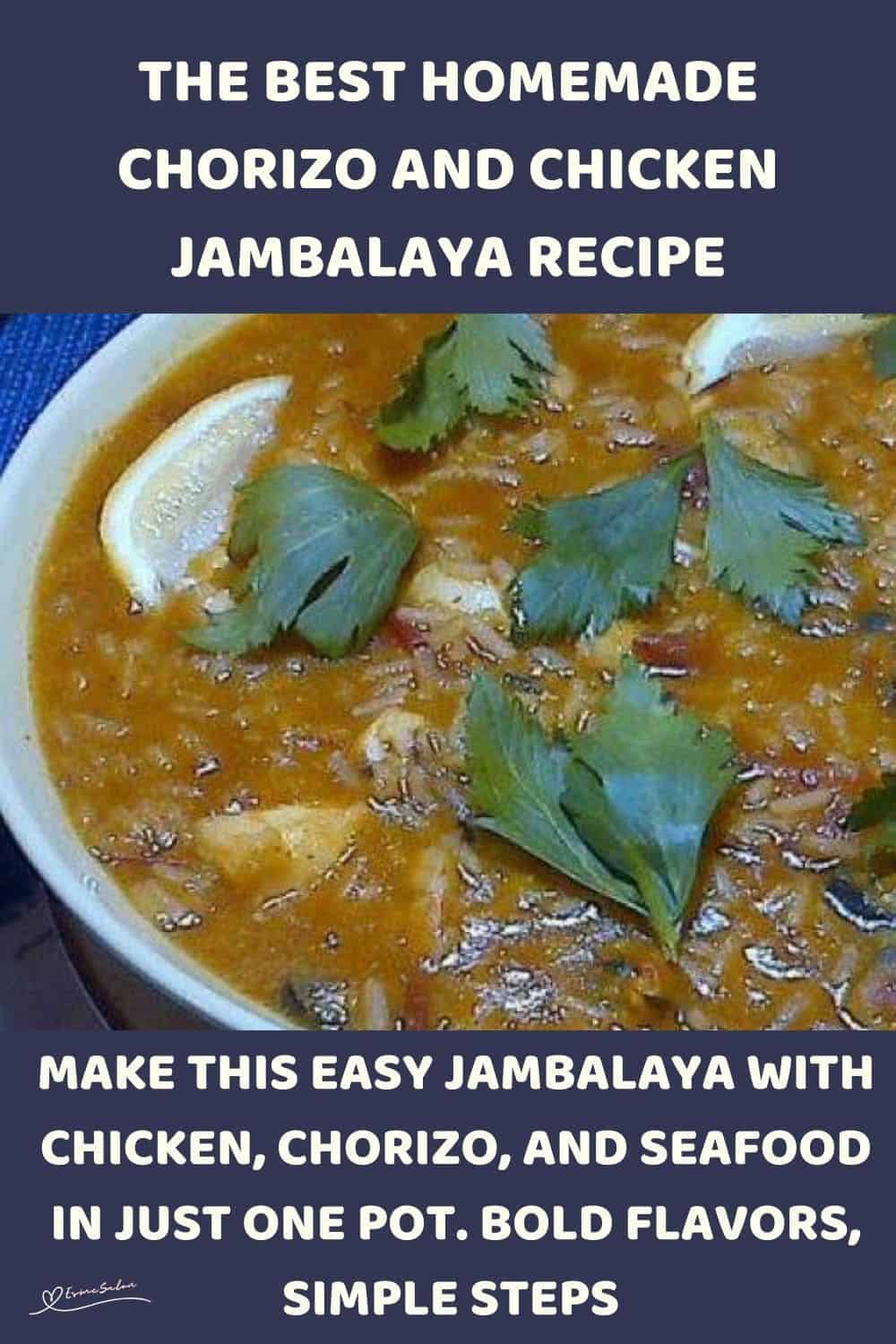 an image of a bowl of Chorizo and Chicken Jambalaya garnished with parsley