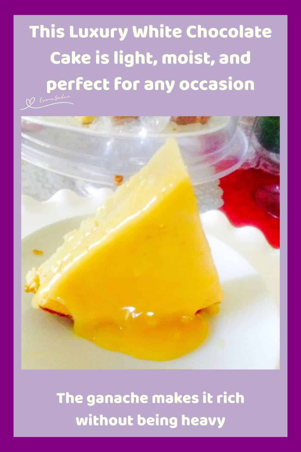 an image of a Luxury White Chocolate Cake on a white plate