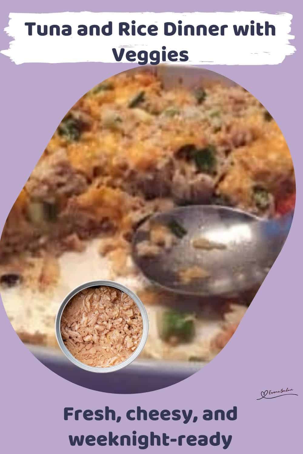 an image of a Tuna and Rice Dinner in a white casserole dish