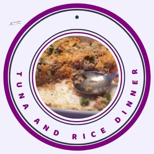 an image of a Tuna and Rice Dinner in a white casserole dish