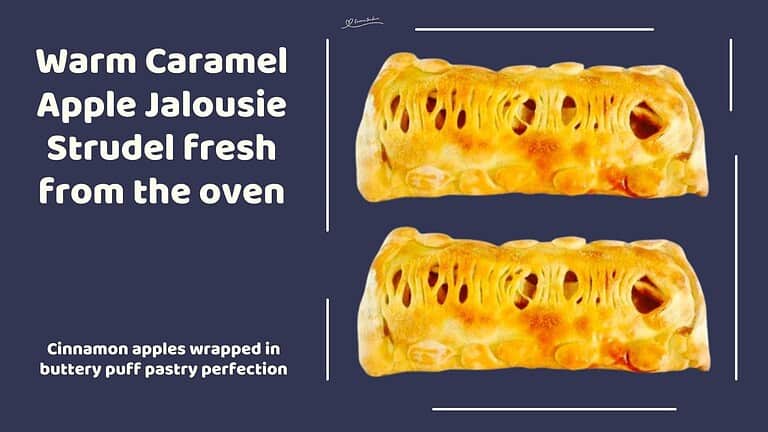 an image of an Caramel Apple Jalousie Strudel, cinnamon apples wrapped in puff pastry