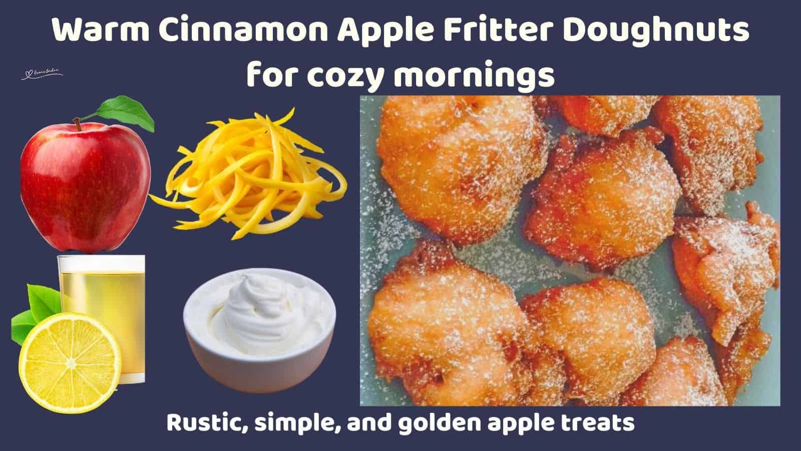 an image of Golden Warm Cinnamon Apple Fritter Doughnuts