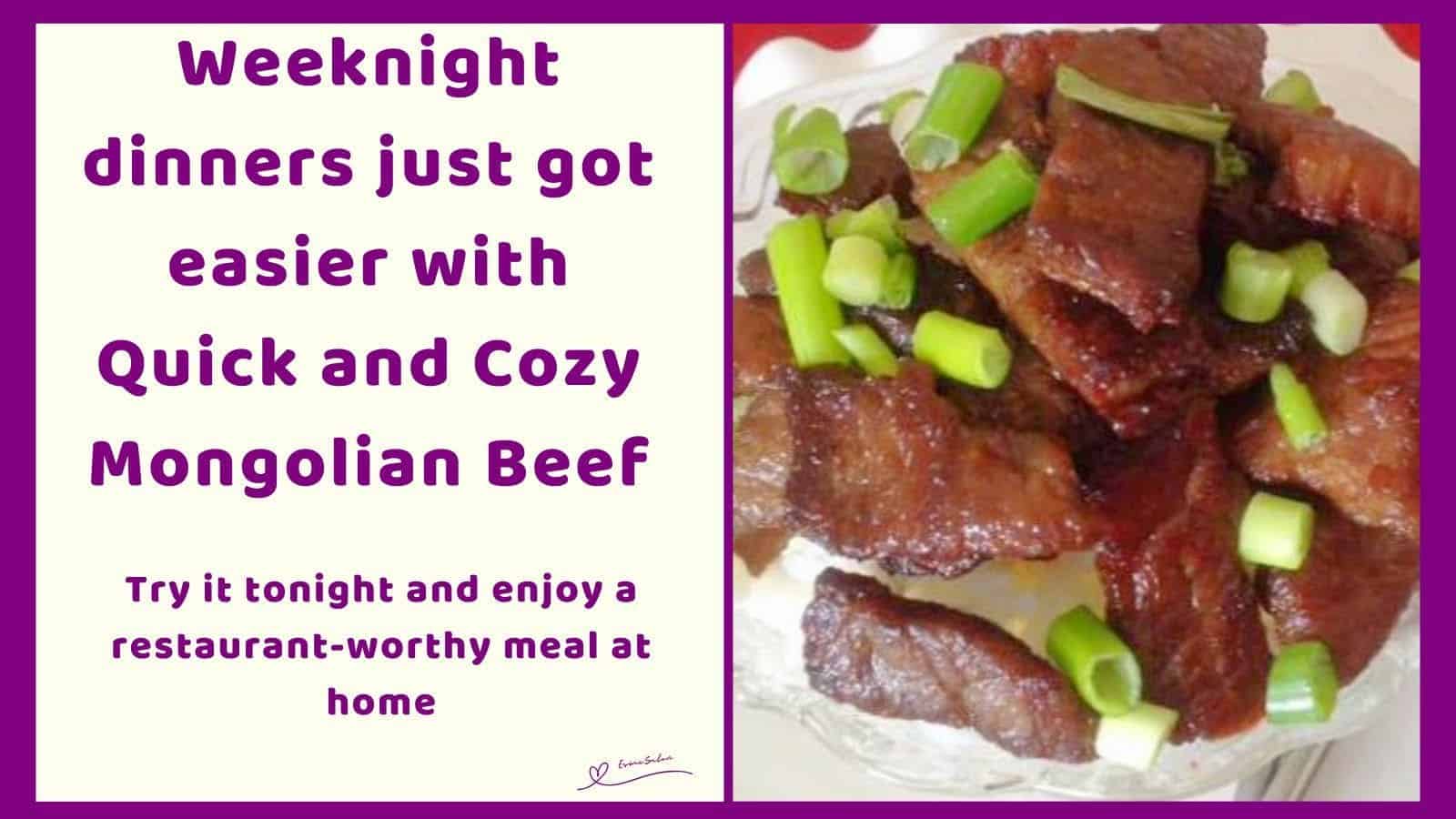 an image of Quick and Cozy Mongolian Beef garnished with scallions