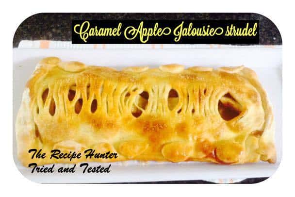 French dessert is a strudel-style dessert made using puff pastry and here we have a Caramel Apple Jalousie Strudel