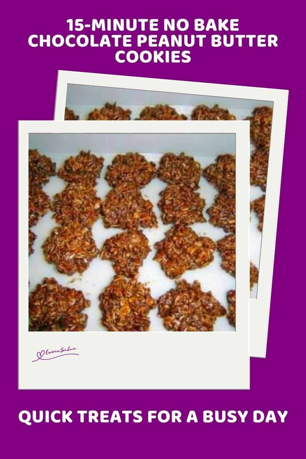 an image of No Bake Chocolate Peanut Butter Cookies on a baking tray