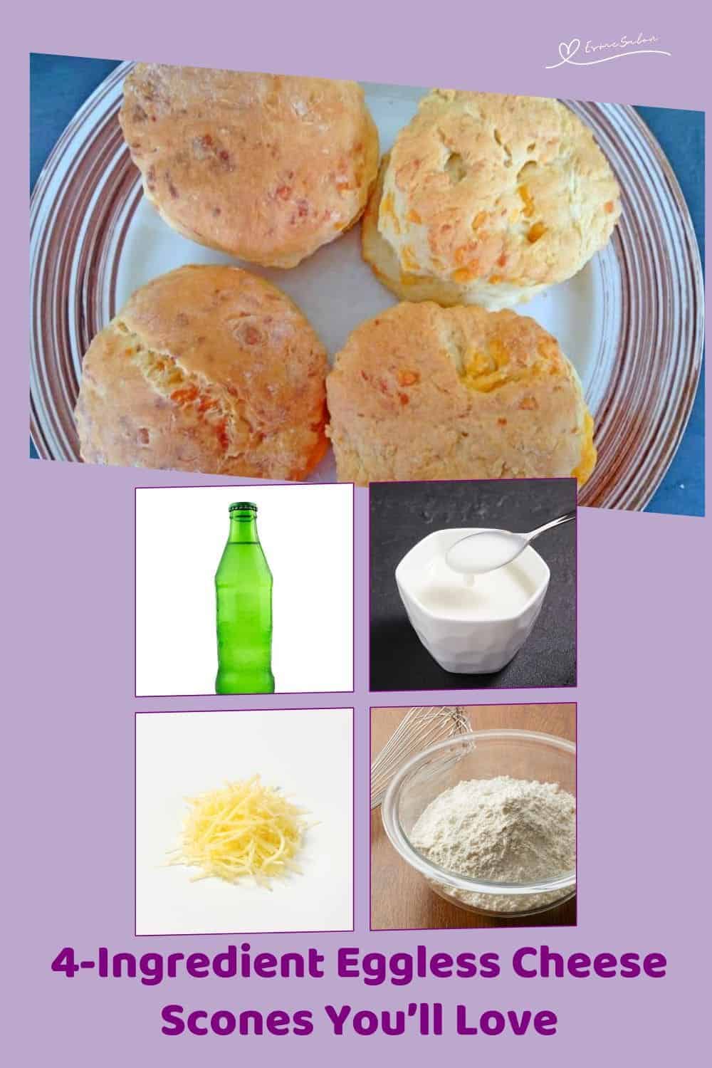 an image of 4 Eggless Cheese Scones made with Sprite