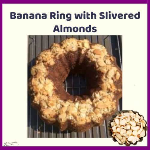 an image of a Banana Ring cake covered with Slivered Almonds