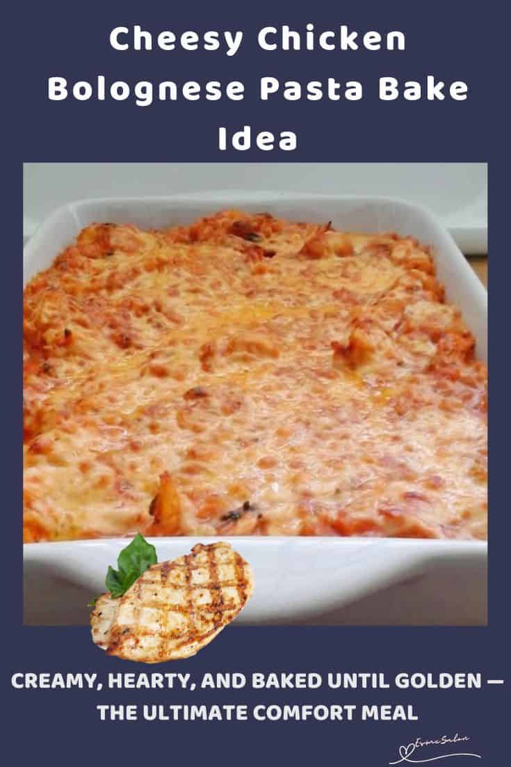 an image of a Chicken Bolognese Pasta Bake in a white dish
