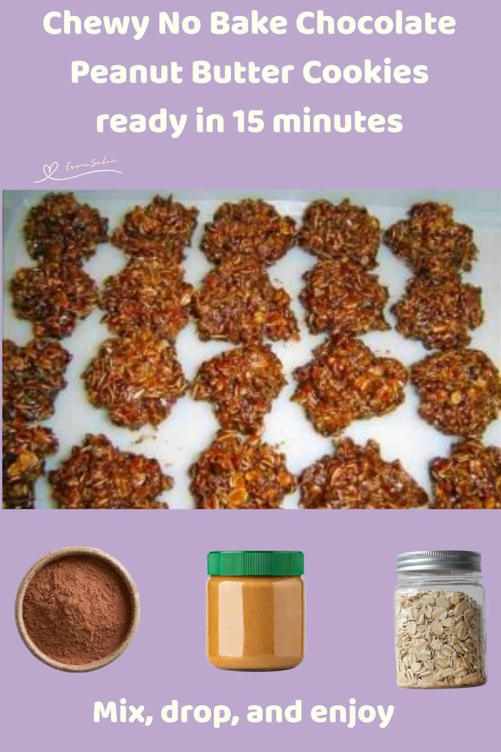 an image of No Bake Chocolate Peanut Butter Cookies on a baking tray