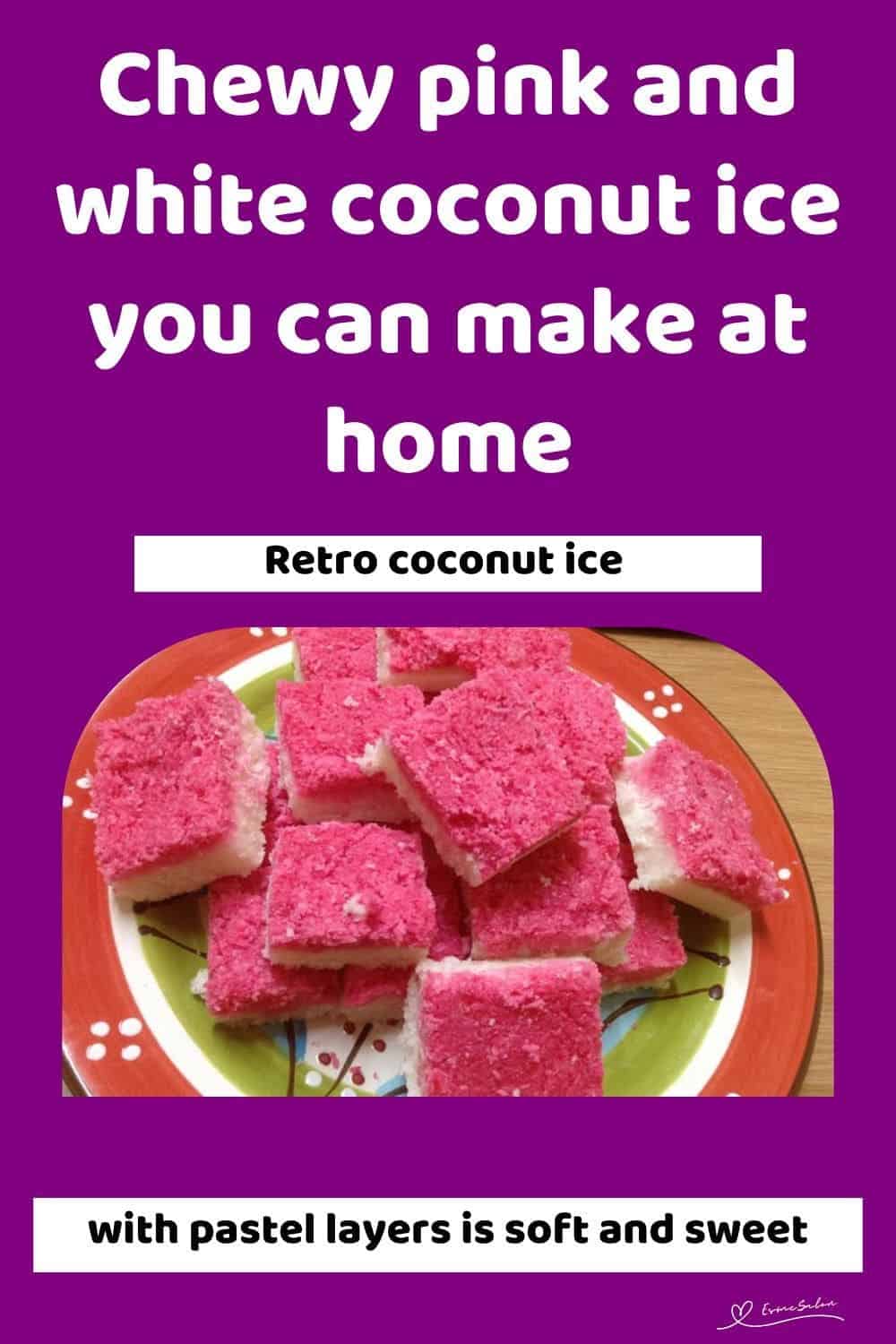 an image of a red rimmed plate with Pink and White Coconut Ice