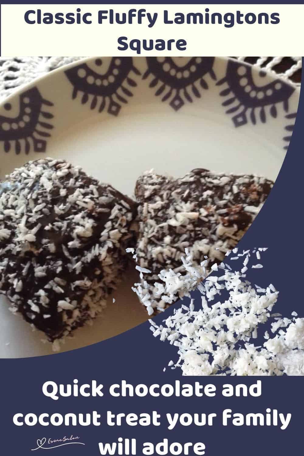 an image of 2 Fluffy Lamingtons on a white serving dish