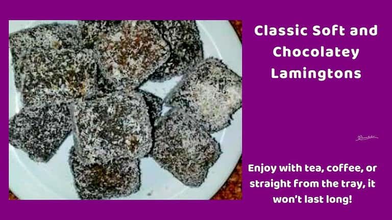 an image of 10 Chocolatey Lamingtons blocks on a white platter