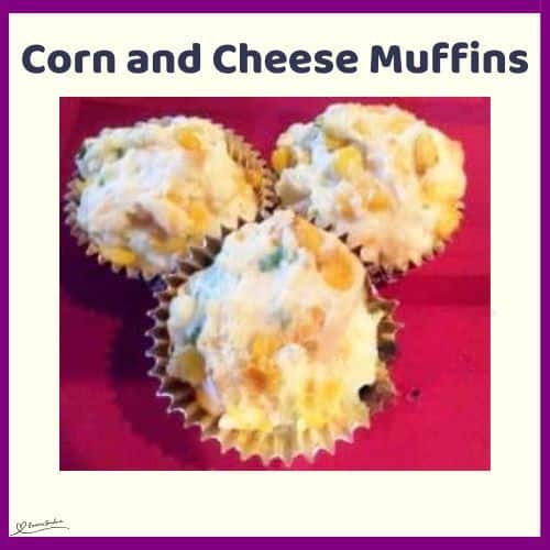 an image of 3 Corn and Cheese Muffins in cupcake paper holders