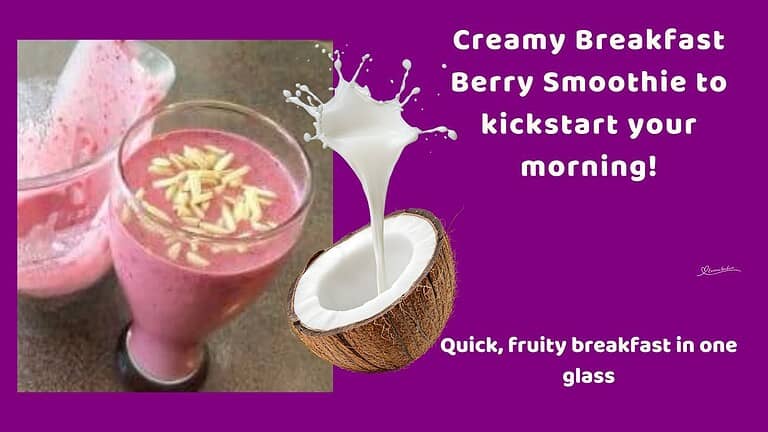 an image of a blender and glass filled with a Breakfast Berry Smoothie