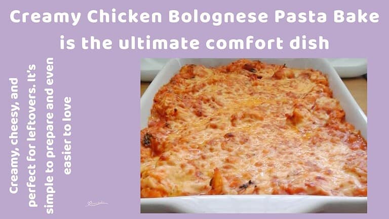an image of a Chicken Bolognese Pasta Bake in a white dish