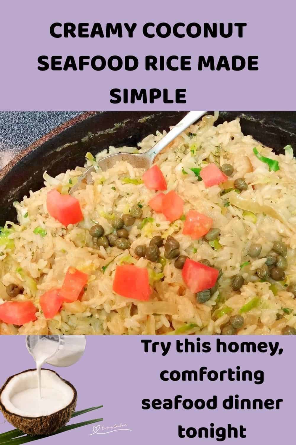 an image of a one-pot Creamy Coconut Seafood Rice dish