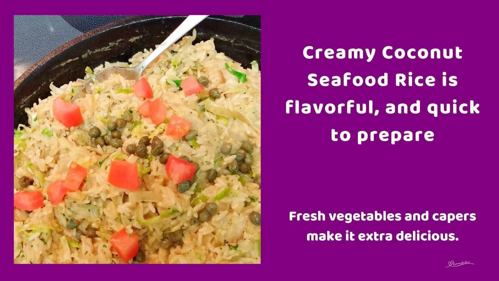 an image of a one-pot Creamy Coconut Seafood Rice dish