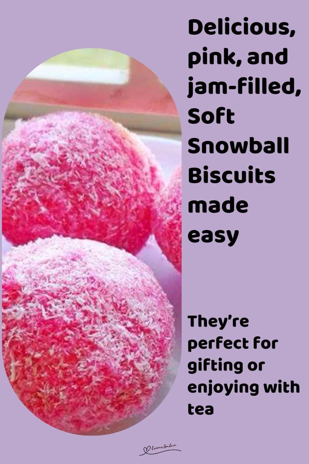 an image of Pink Soft Snowballs Biscuits covered in desiccated coconut