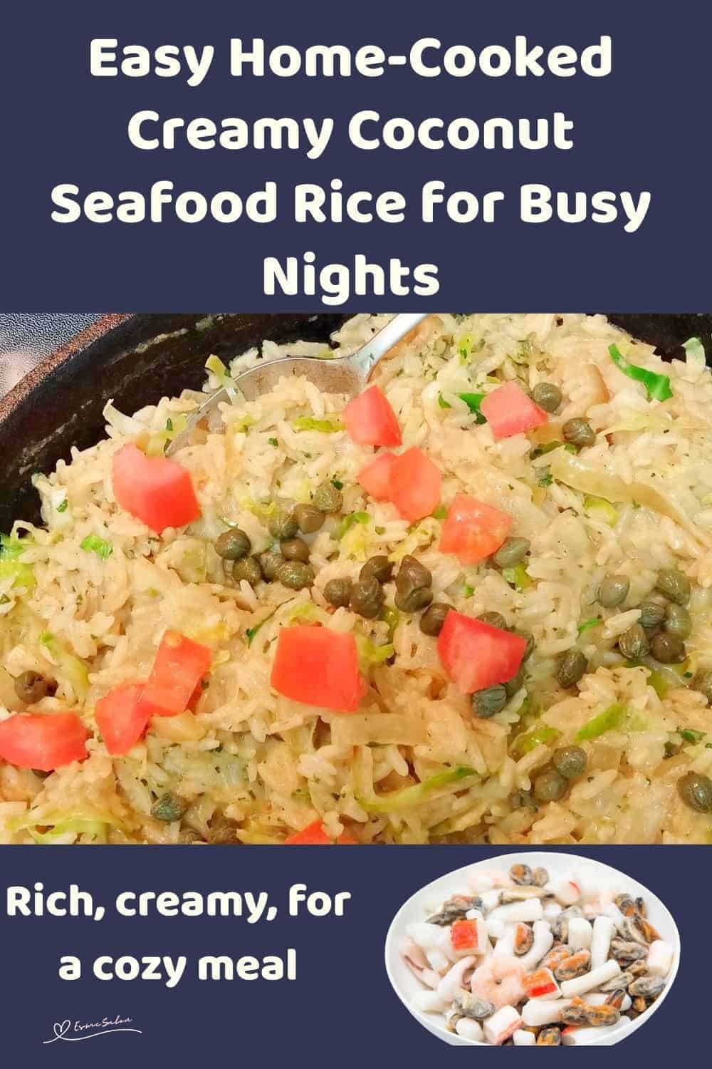 an image of a one-pot Creamy Coconut Seafood Rice dish