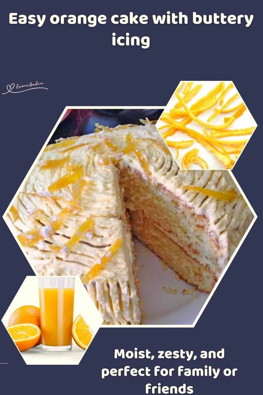 an image of a white Orange Cake with white frosting and orange zest topping