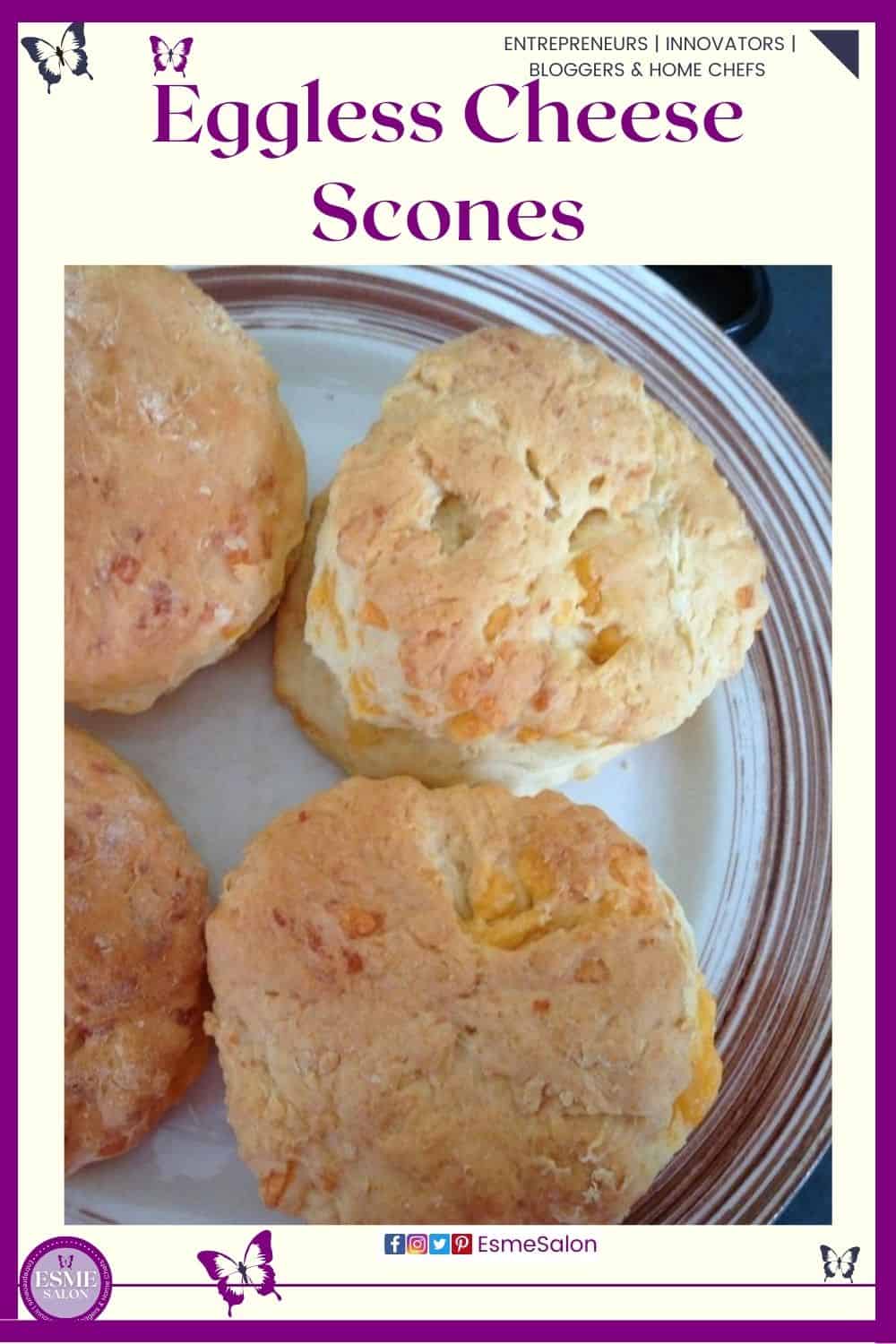an image of 4 Eggless Cheese Scones on a silver plate