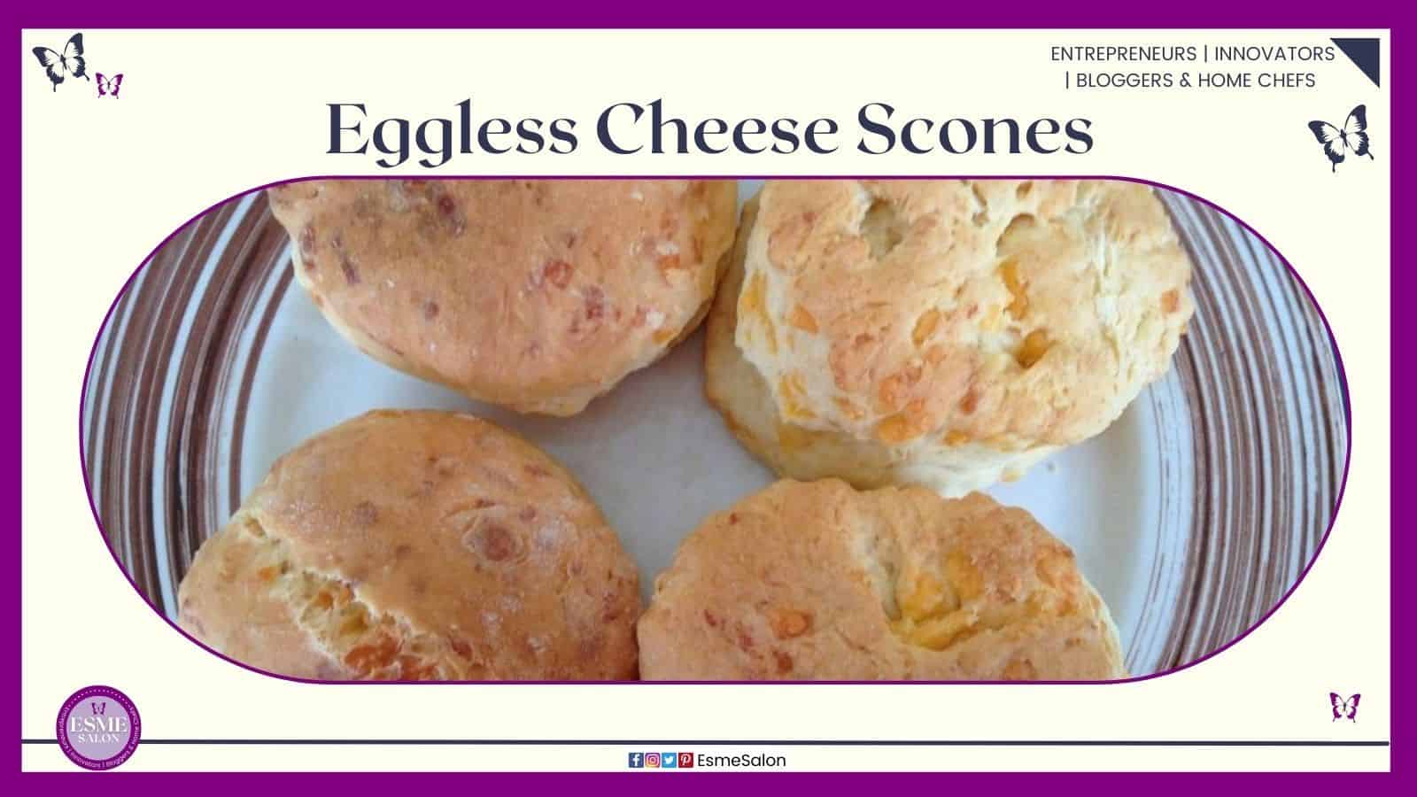 an image of 4 Eggless Cheese Scones on a silver plate